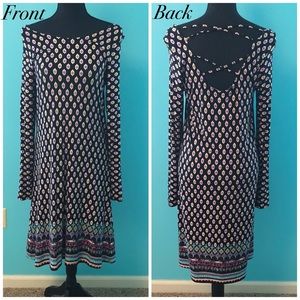 🎀Navy Cotton Patterned Dress